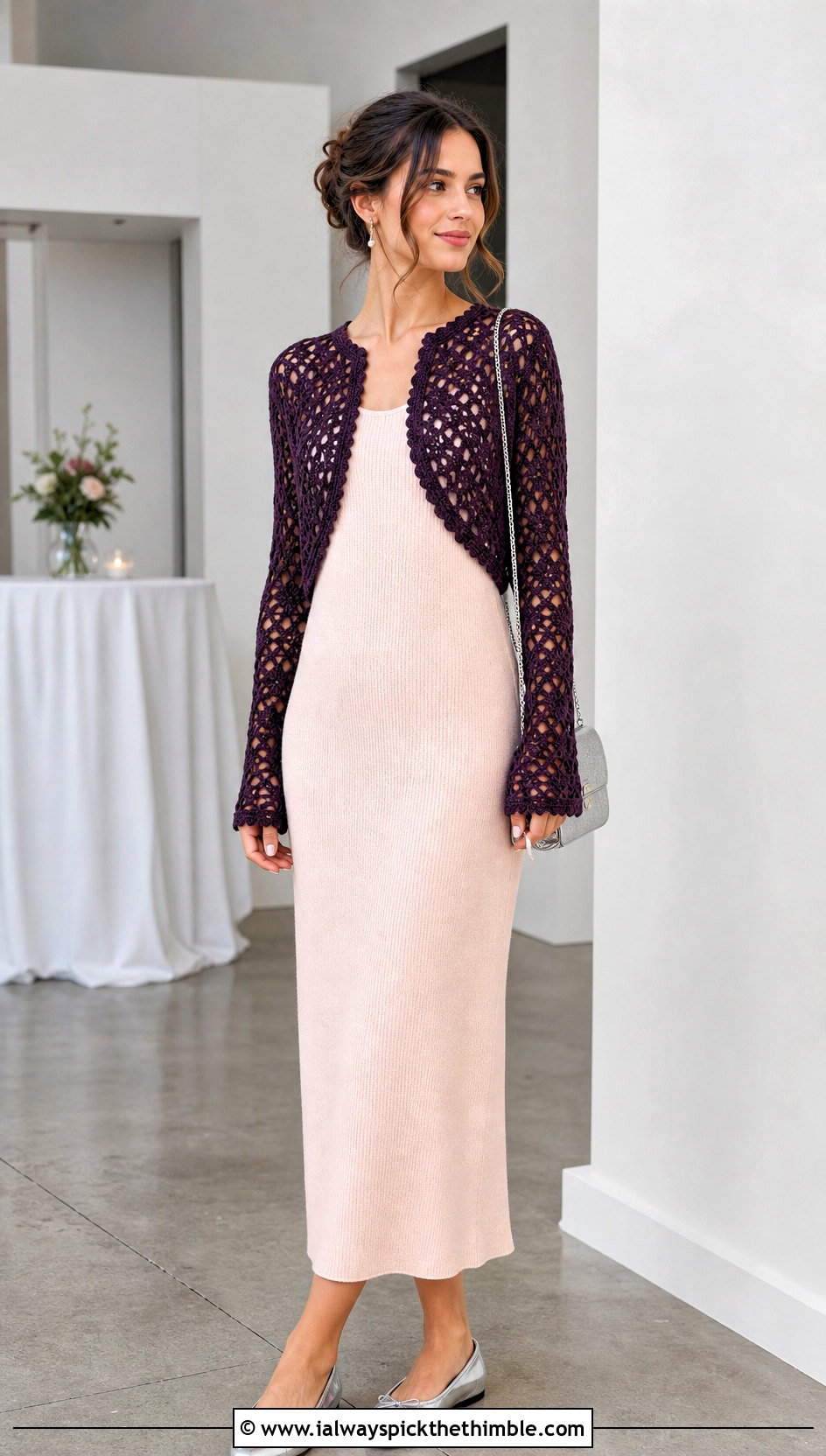 Crochet Bolero With Column Dress And Ballet Flats - 25 cute crochet clothes and outfit ideas