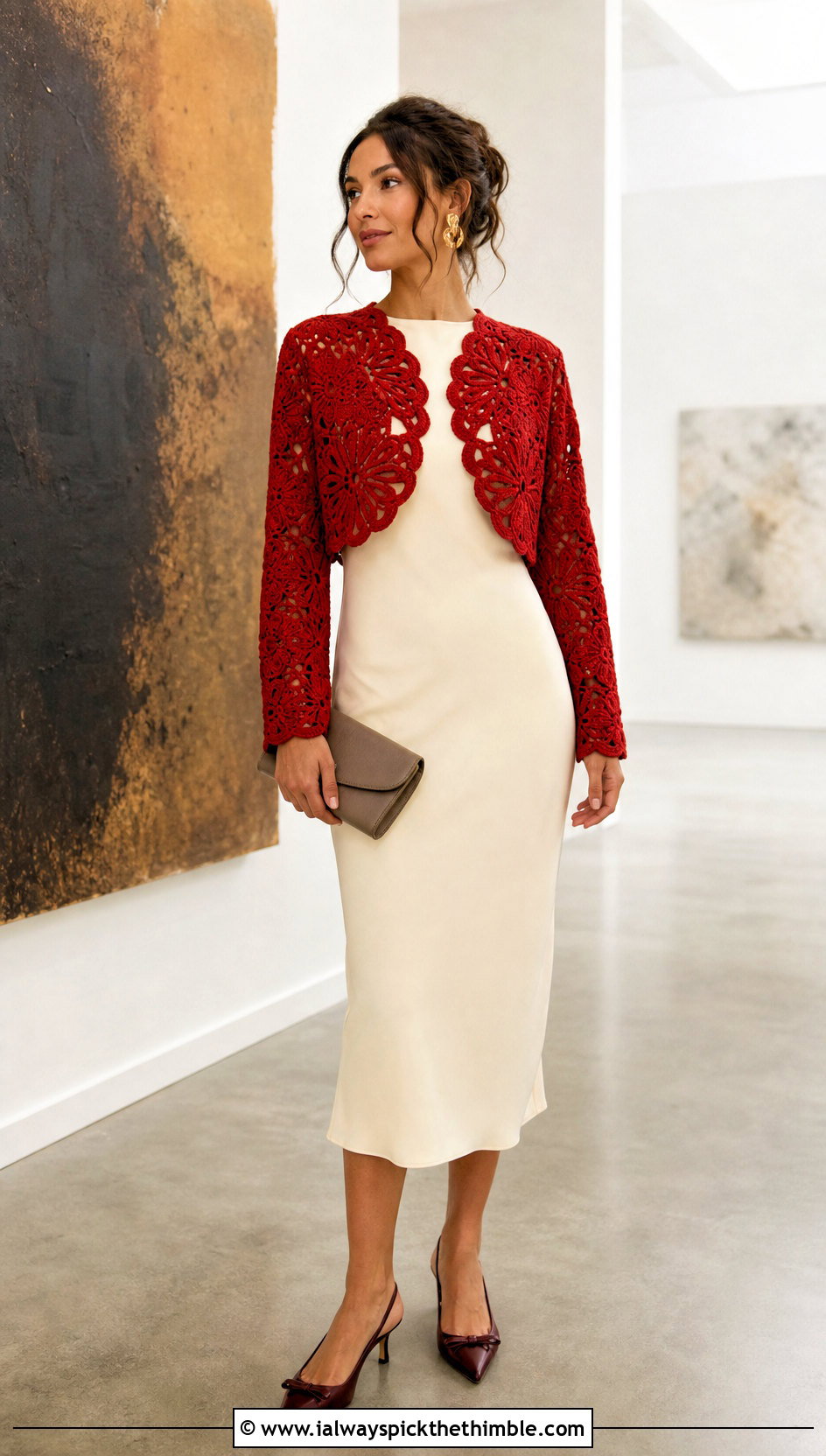 Crochet Bolero With Column Midi Dress - 25 fall crochet clothes and outfit ideas