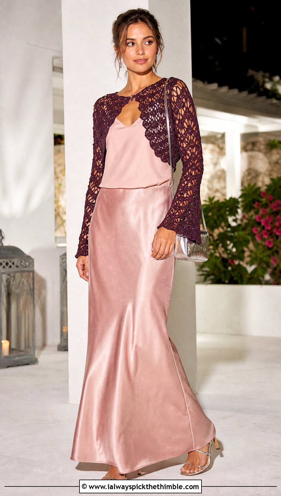 Crochet Bolero With Satin Maxi Skirt - 15 summer crochet outfits ideas