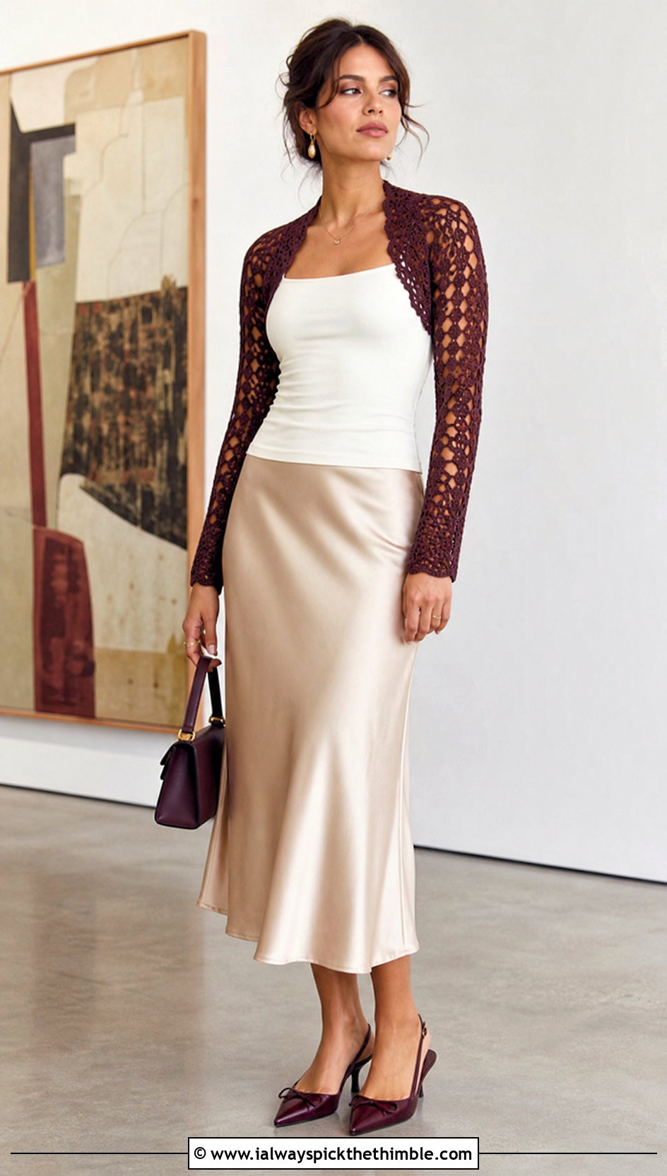 Crochet Bolero With Satin Midi Skirt - 20 Simple Crochet Clothes and outfit ideas