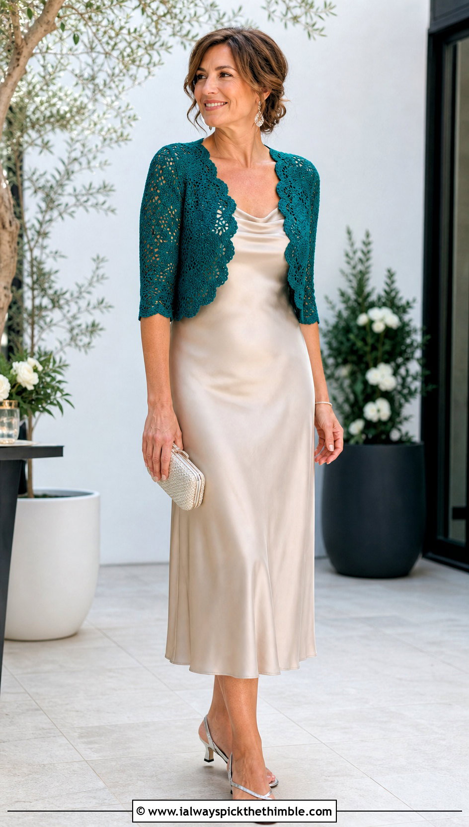 Crochet Bolero With Satin Slip Dress - 25 whimsical crochet clothes and outfit ideas