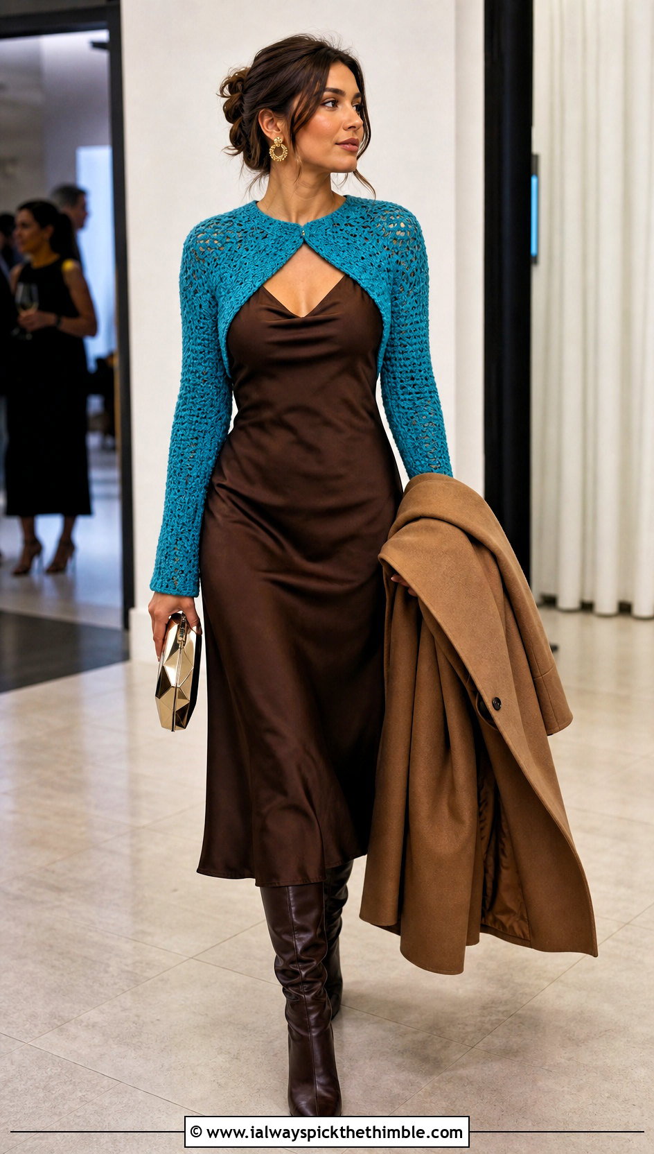 Crochet Bolero With Slip Dress And Boots - 20 winter crochet clothes ideas