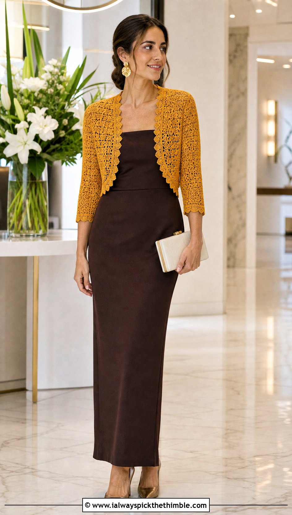 Crochet Bolero With Strapless Column Dress - 20 Custom Crochet Clothes and outfit ideas