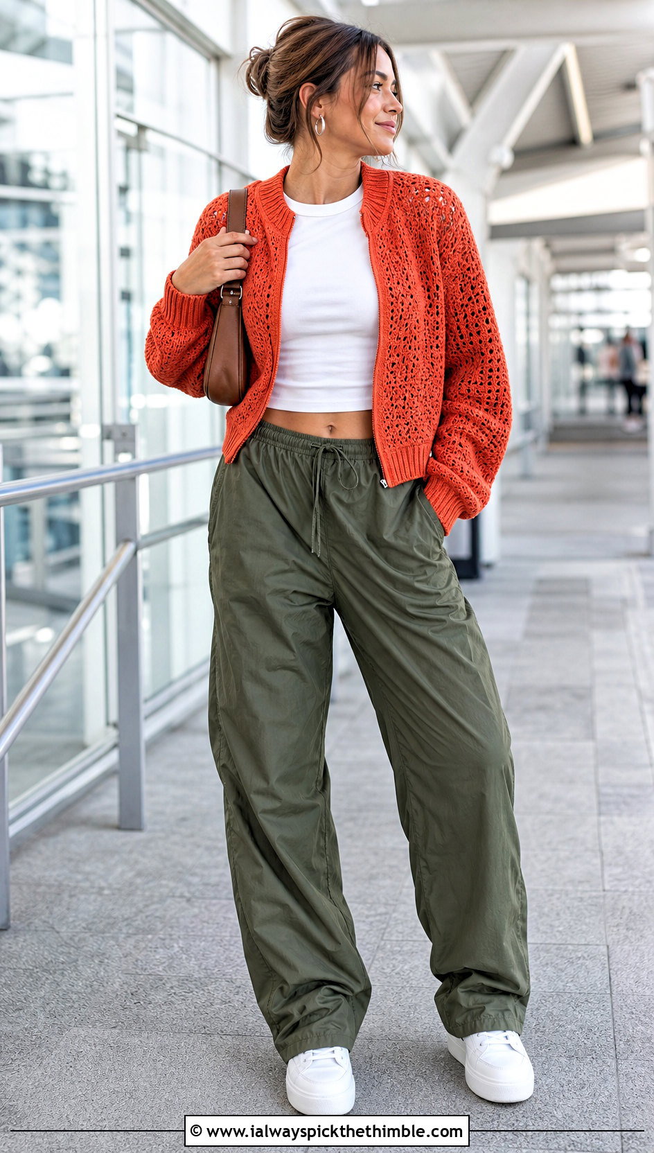 Crochet Bomber Cardigan With Parachute Pants - 25 crochet fall cardigan outfit ideas