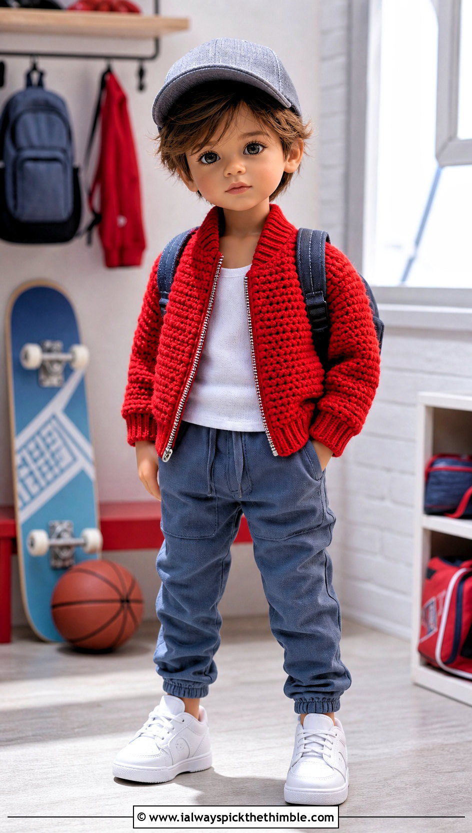 Crochet Bomber Doll Jacket With Jogger Pants - 20 Crochet Small Doll Clothes and outfit ideas