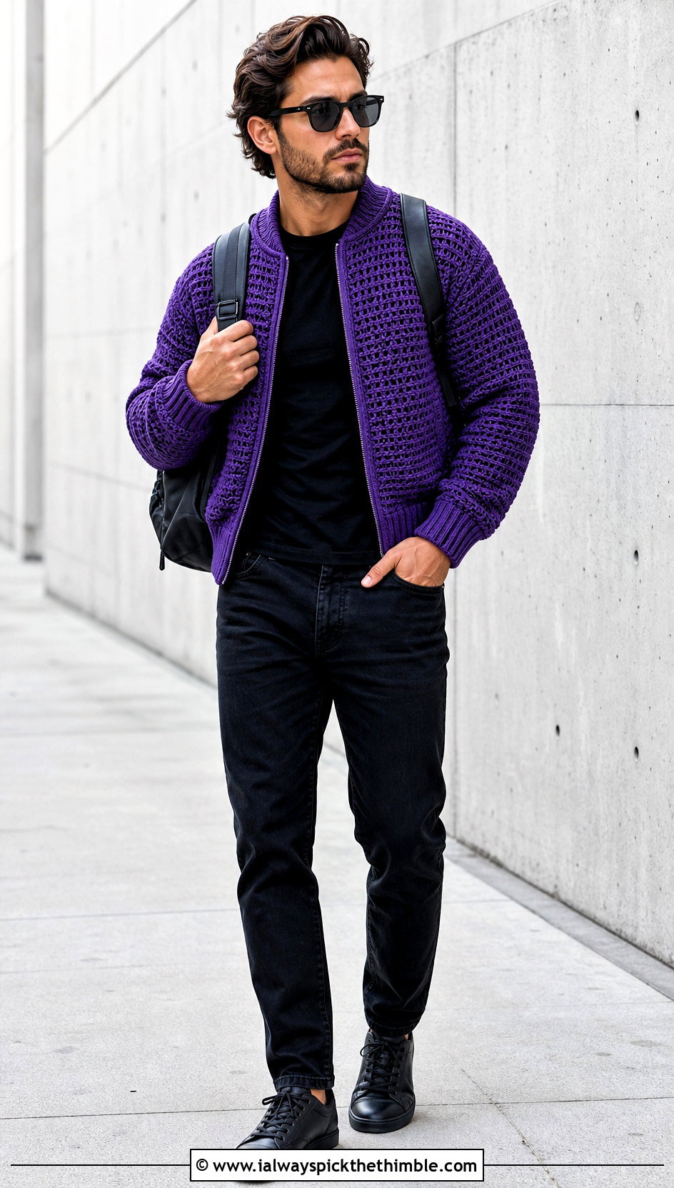 Crochet Bomber Jacket With Black Basics - 20 Crochet Men Clothing and outfit ideas