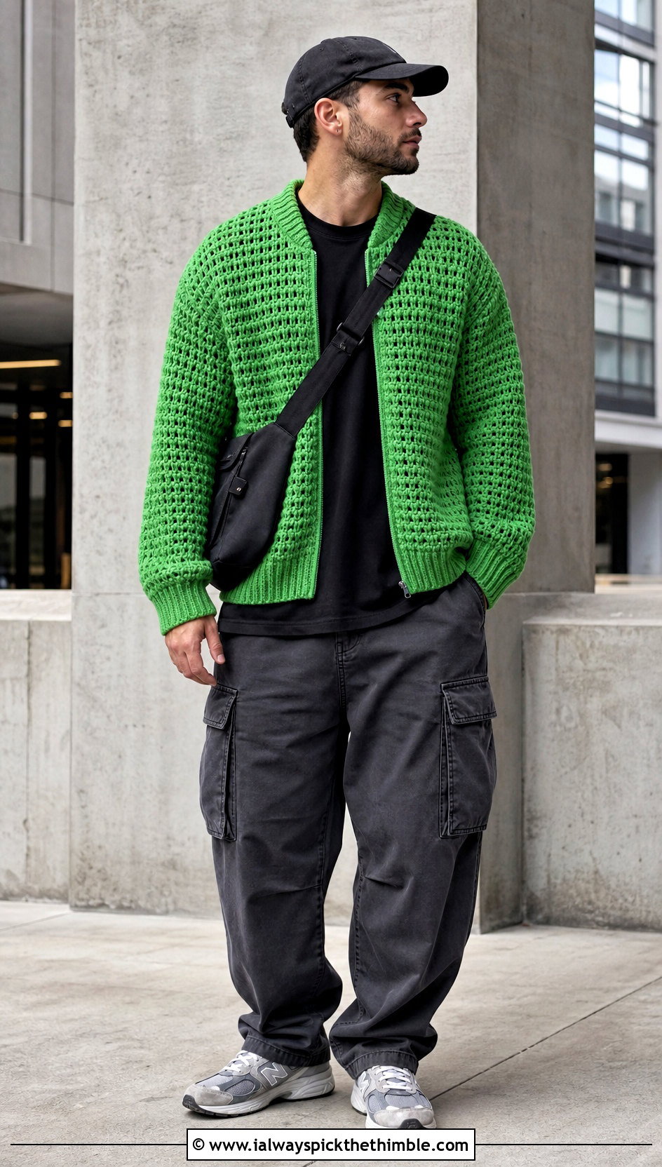 Crochet Bomber Jacket With Cargo Pants - 20 crochet men's clothes and outfit ideas