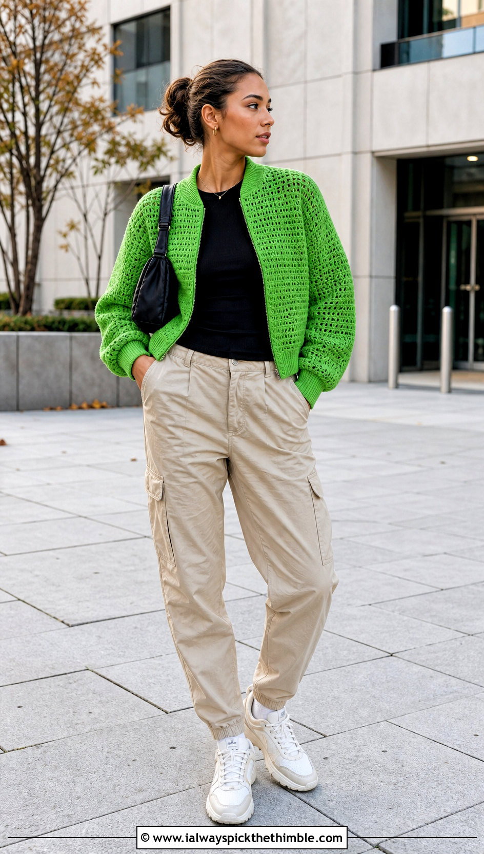 Crochet Bomber Jacket With Cargo Pants - 25 autumn crochet clothes and outfit ideas