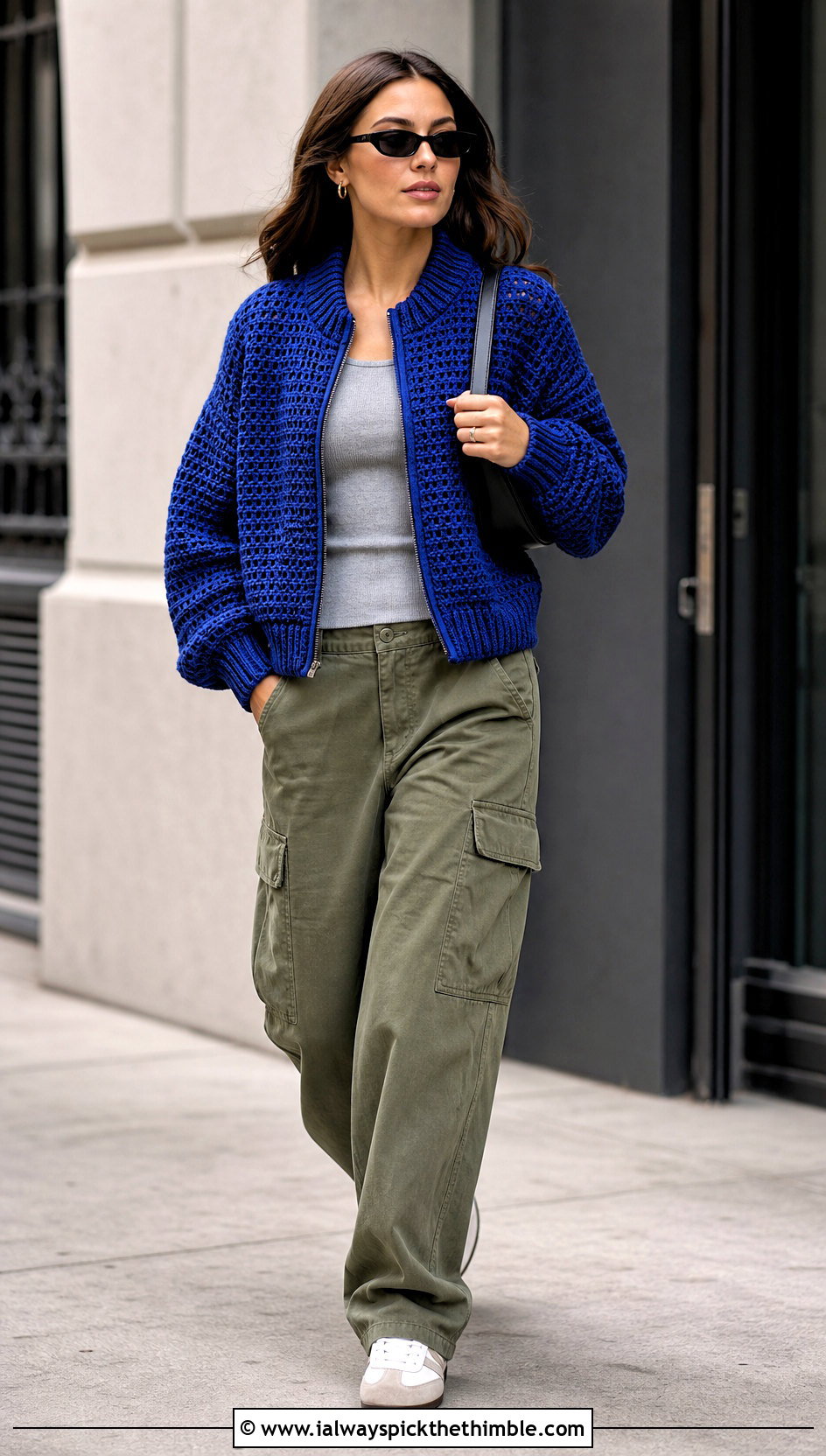 Crochet Bomber Jacket With Cargo Pants - 25 crochet coats & jackets outfit ideas