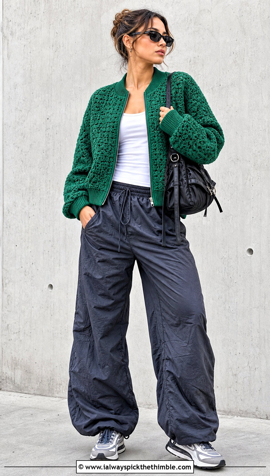 Crochet Bomber Jacket With Parachute Pants - 20 Cute Things To Crochet Clothes and outfit ideas