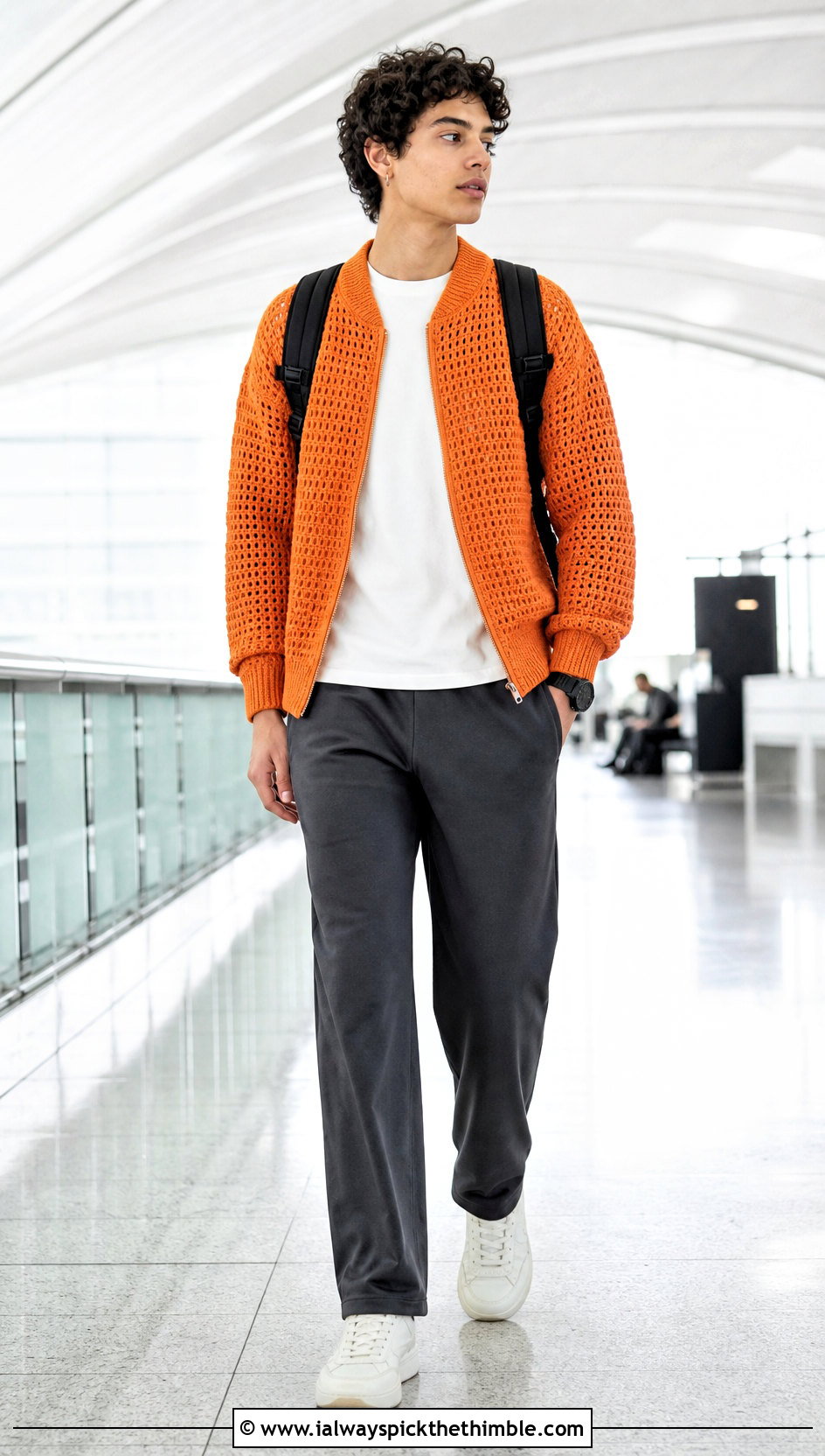 Crochet Bomber Jacket With T Shirt And Track Pants - 20 Masc Crochet Clothes and outfit ideas