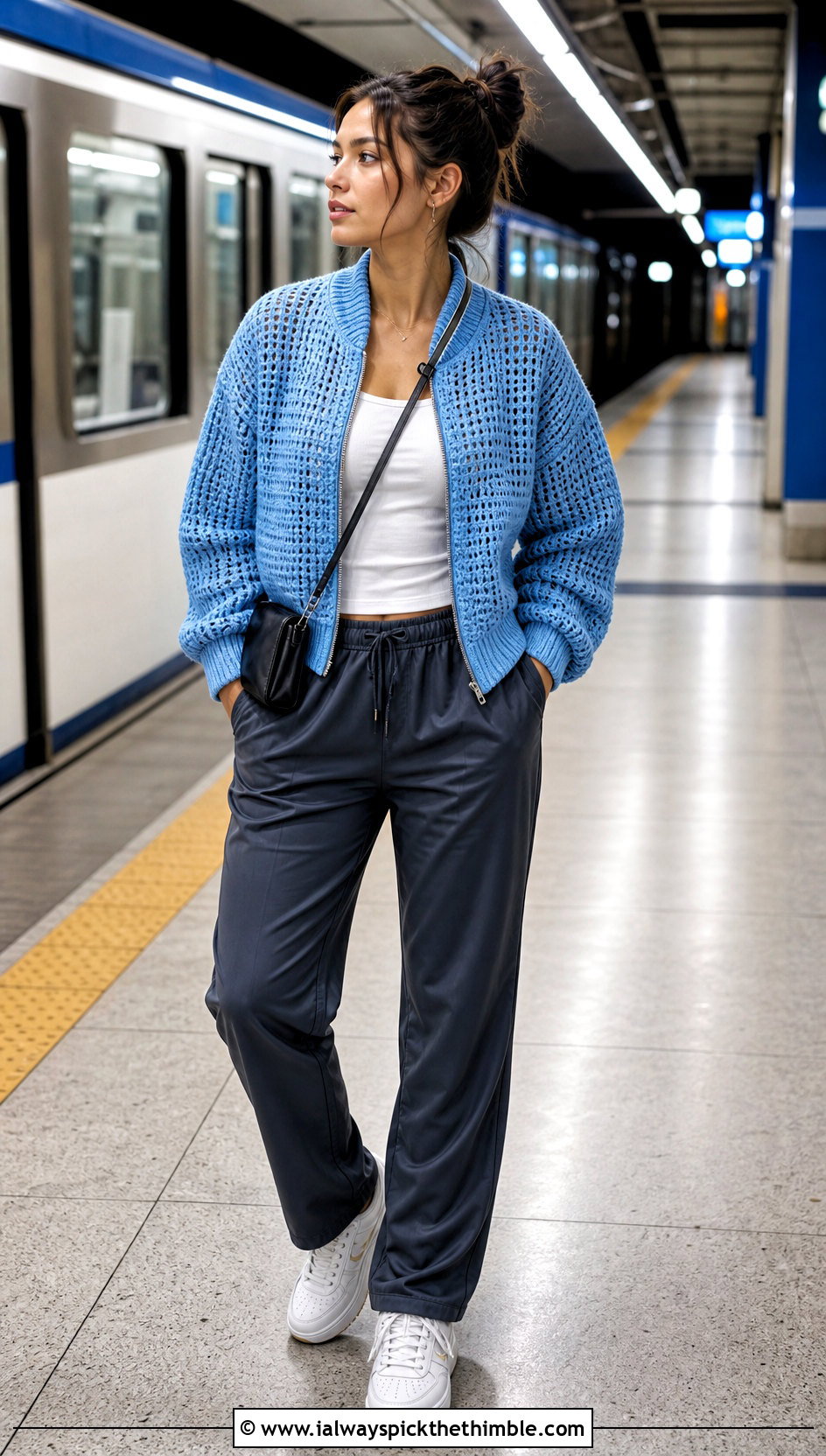 Crochet Bomber Jacket With Track Pants - 20 cool crochet clothes and outfit ideas