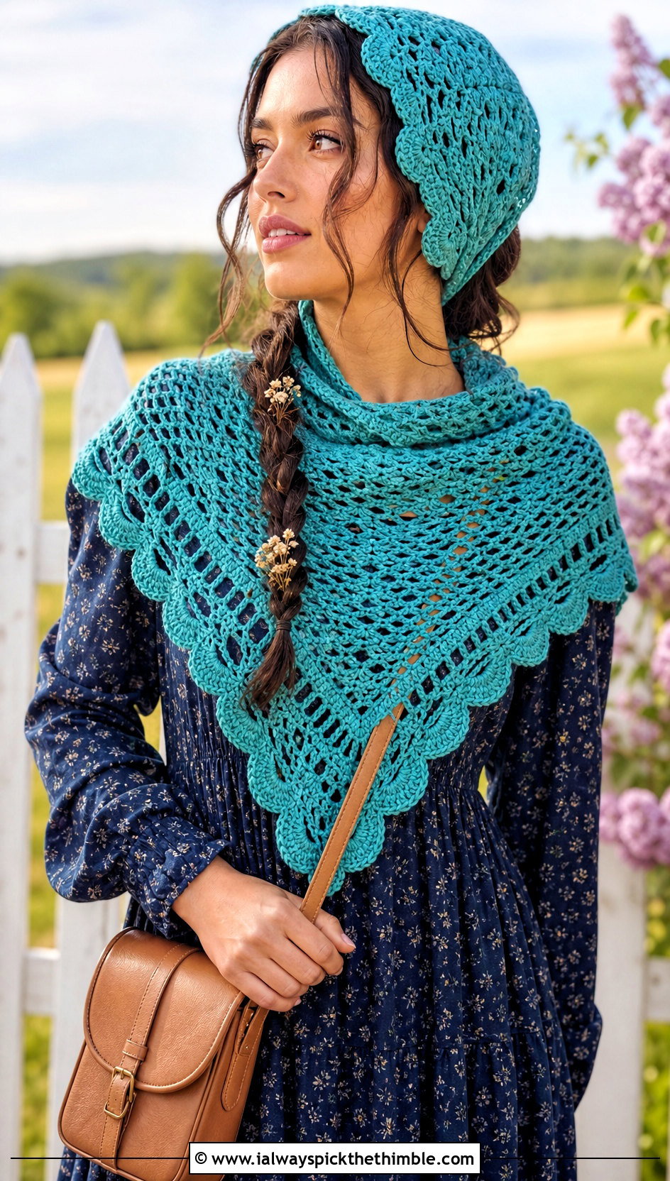 Crochet Bonnet And Triangle Shawl Scarf With Prairie Dress - 20 Crochet Scarf And Hat Set outfit ideas