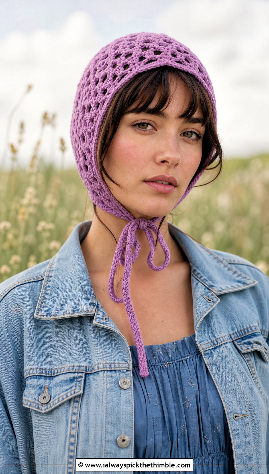 Crochet Bonnet Cap With Prairie Dress - 25 crochet cap outfit ideas