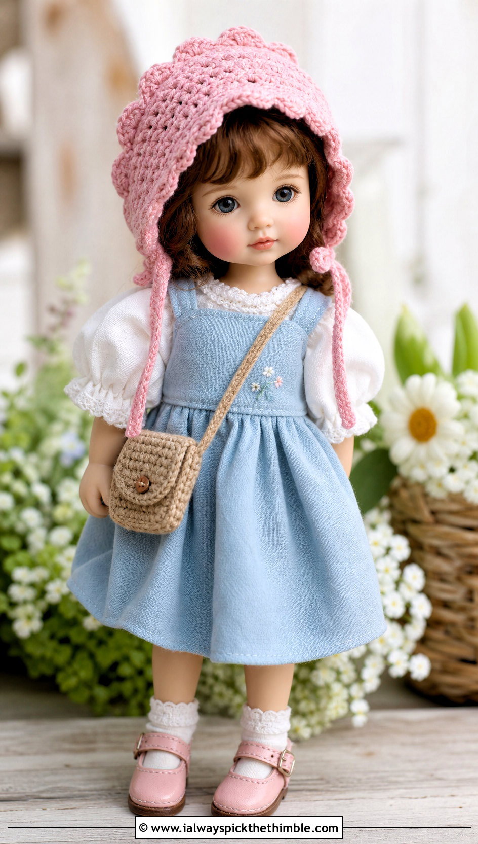Crochet Bonnet Doll Outfit With Pinafore Dress - 25 crochet hat for doll outfit ideas