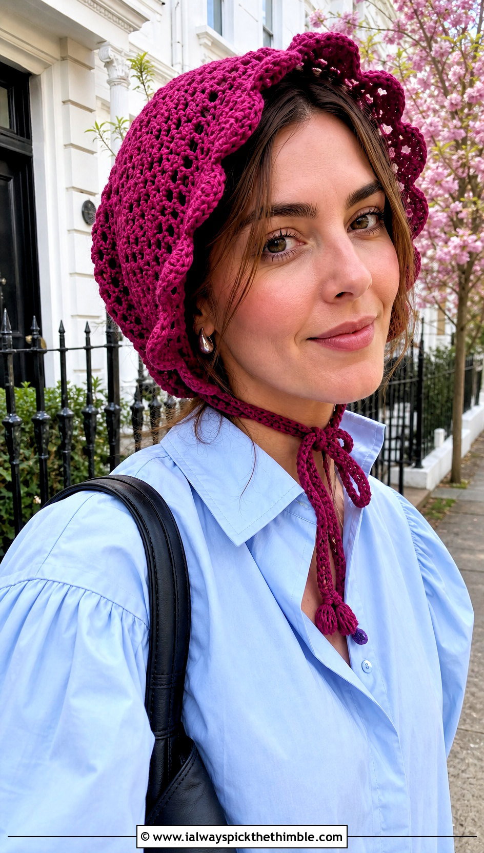Crochet Bonnet Hat With Blouse And Barrel Jeans - 15 Crochet Hats All Sizes outfit ideas