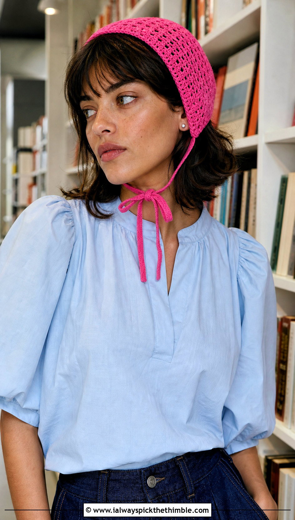 Crochet Bonnet Hat With Blouse And Wide Leg Jeans - 25 cute crochet hat ideas
