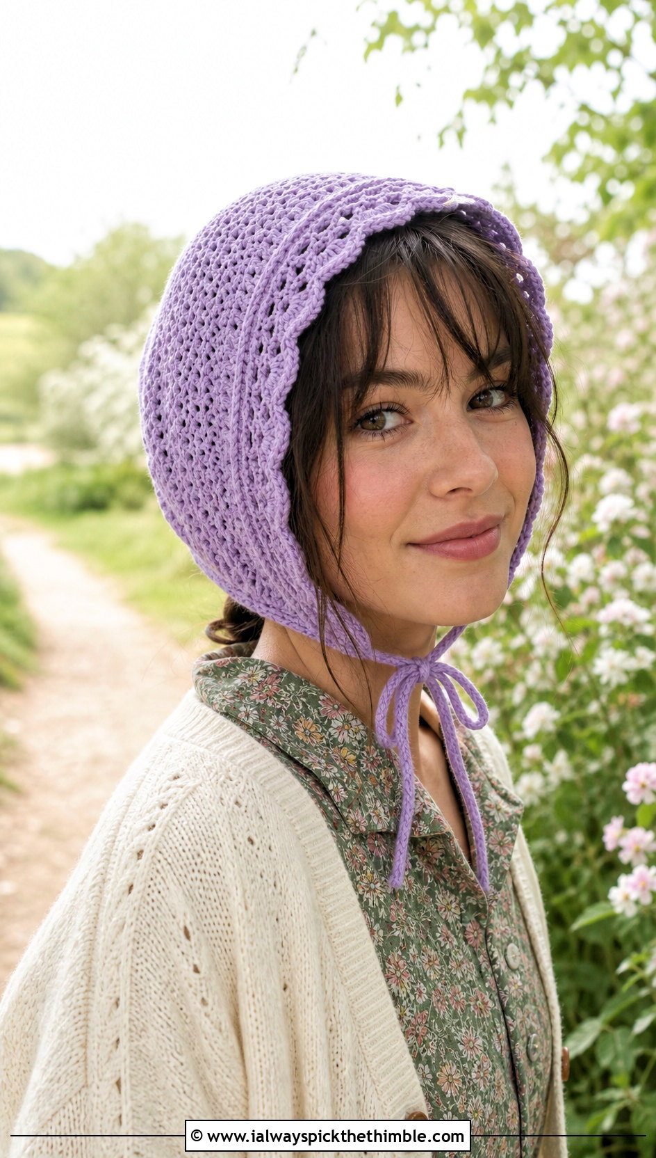 Crochet Bonnet Hat With Cardigan And Prairie Dress - 25 quick crochet hat outfit ideas