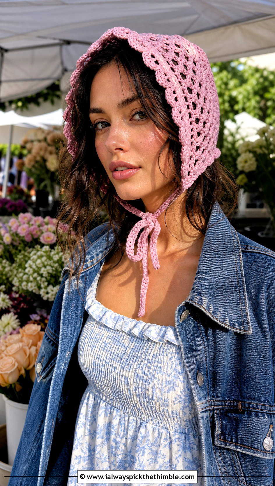Crochet Bonnet Hat With Prairie Dress And Ankle Boots - 20 Fun Crochet Hat outfit ideas