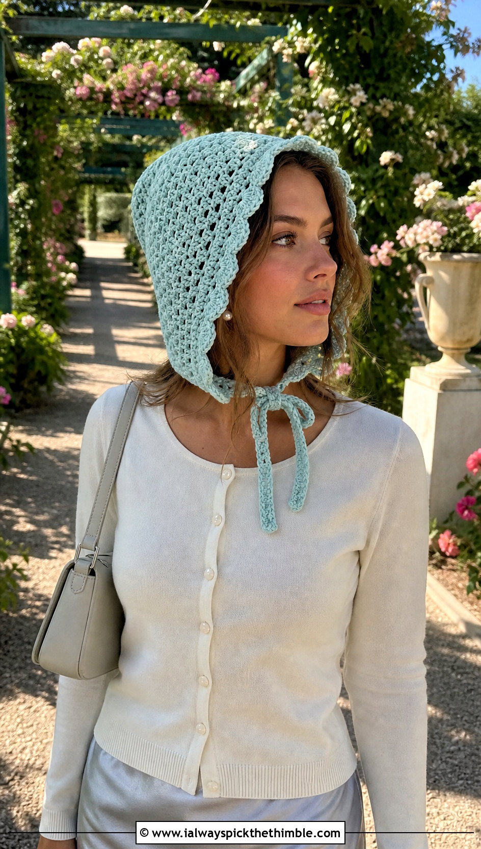 Crochet Bonnet With Cardigan And Slip Skirt - 15 Crochet Women's Hats outfit ideas