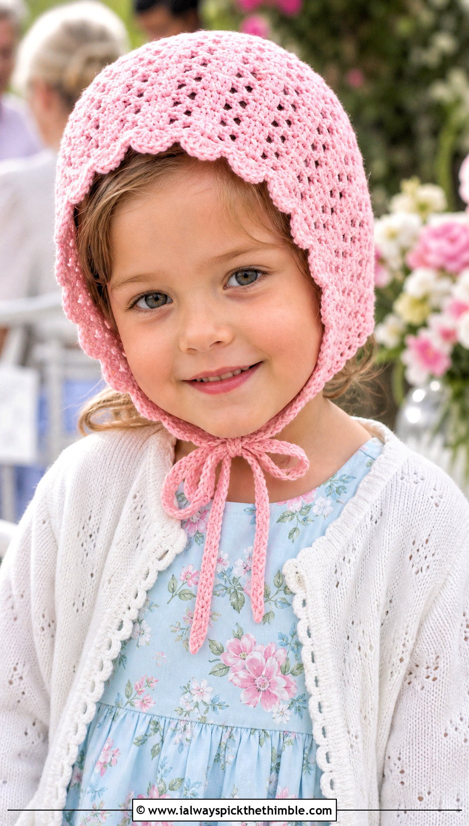 Crochet Bonnet With Cotton Dress - 25 childrens crochet hats outfit ideas