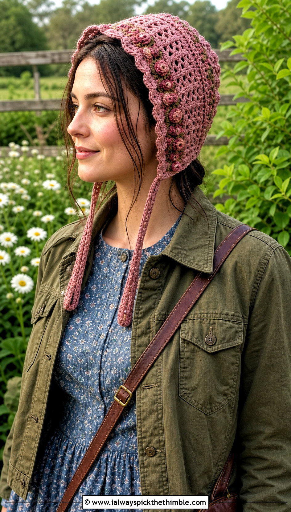 Crochet Bonnet With Prairie Dress - 20 hats to crochet outfit ideas