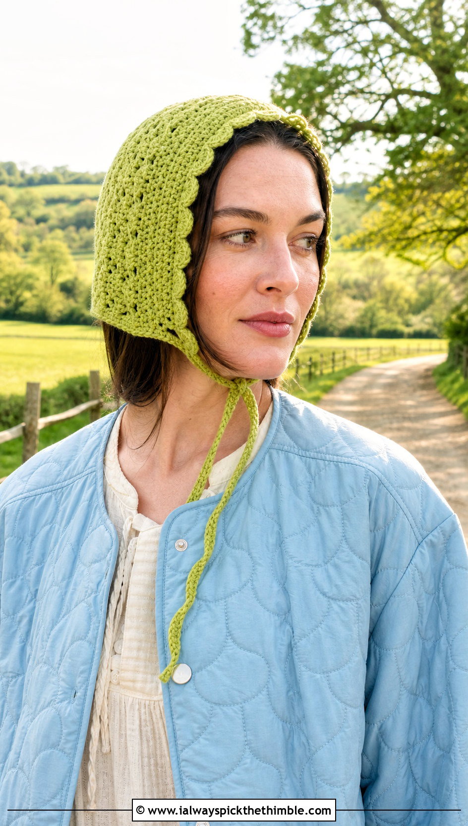Crochet Bonnet With Quilted Jacket And Maxi Dress - 25 crochet hat outfit ideas