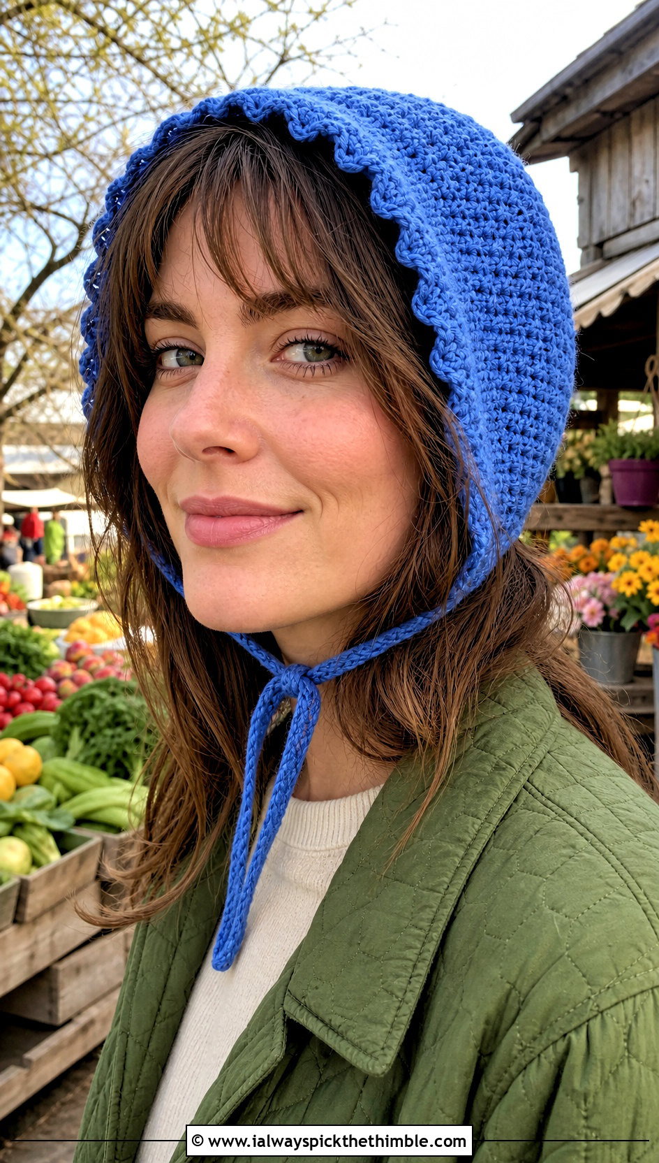 Crochet Bonnet With Quilted Jacket And Maxi Skirt - 20 Quick Crochet Hats outfit ideas