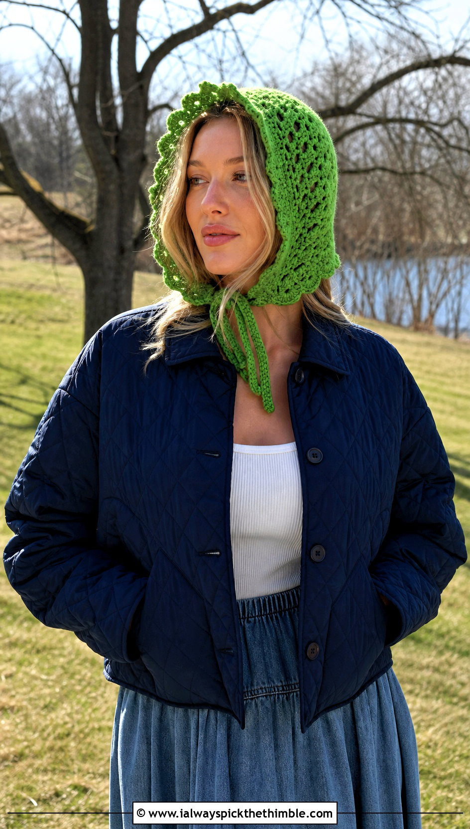 Crochet Bonnet With Quilted Jacket And Maxi Skirt - 25 Crochet Hat Inspo outfit ideas