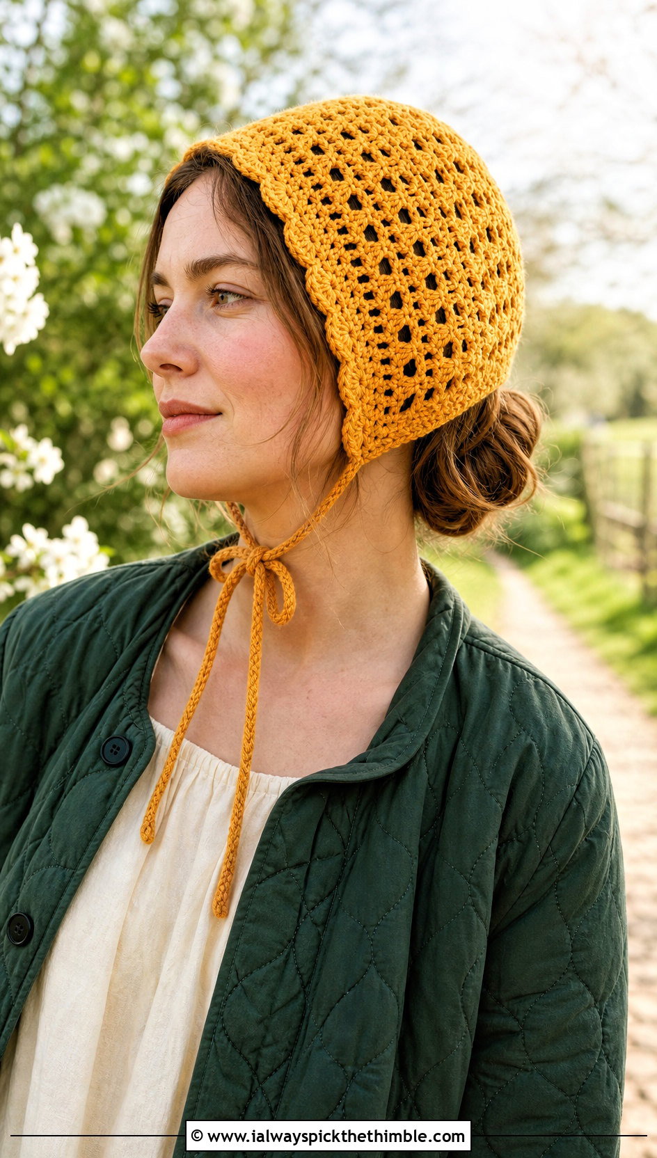 Crochet Bonnet With Quilted Jacket Outfit - 20 Crochet Womens Hat outfit ideas