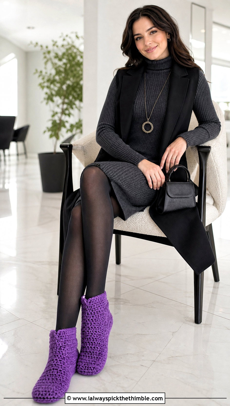 Crochet Bootie Slippers With Sweater Dress - 20 Cute Crochet Slippers outfit ideas