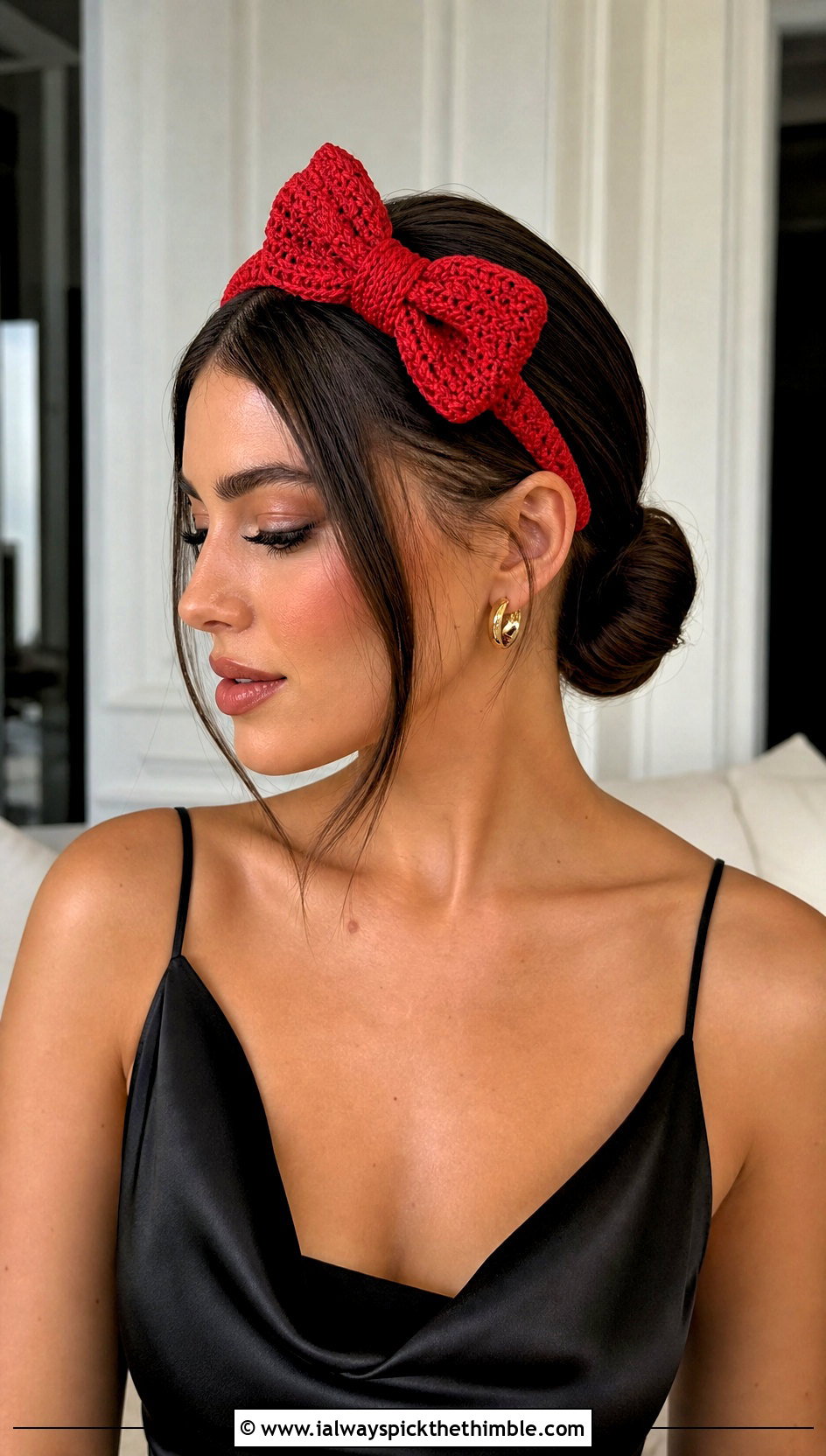 Crochet Bow Headband With Satin Dress - 20 crochet for headbands outfit ideas