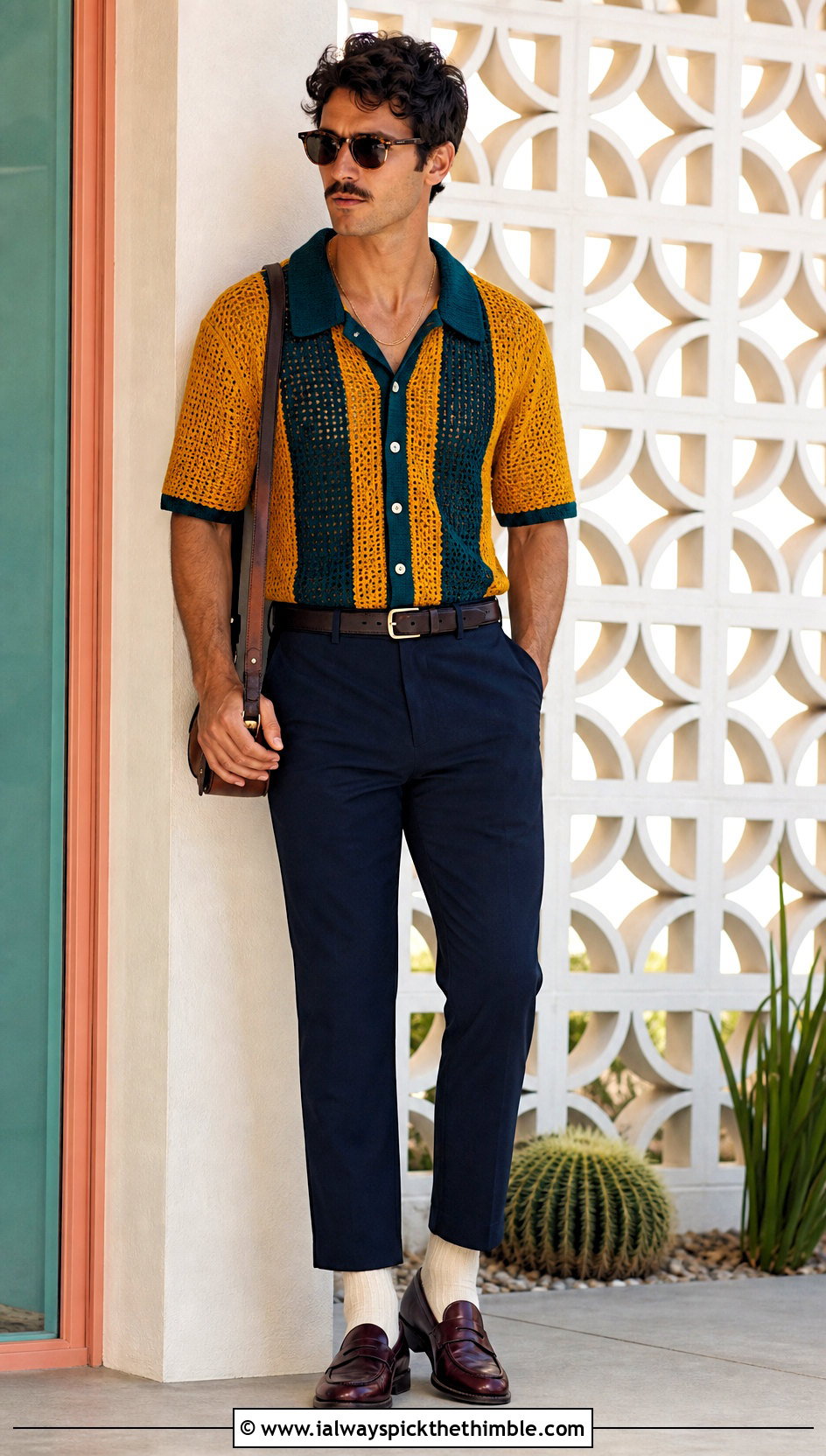 Crochet Bowling Shirt With Cropped Trousers - 25 crochet man shirt outfit ideas