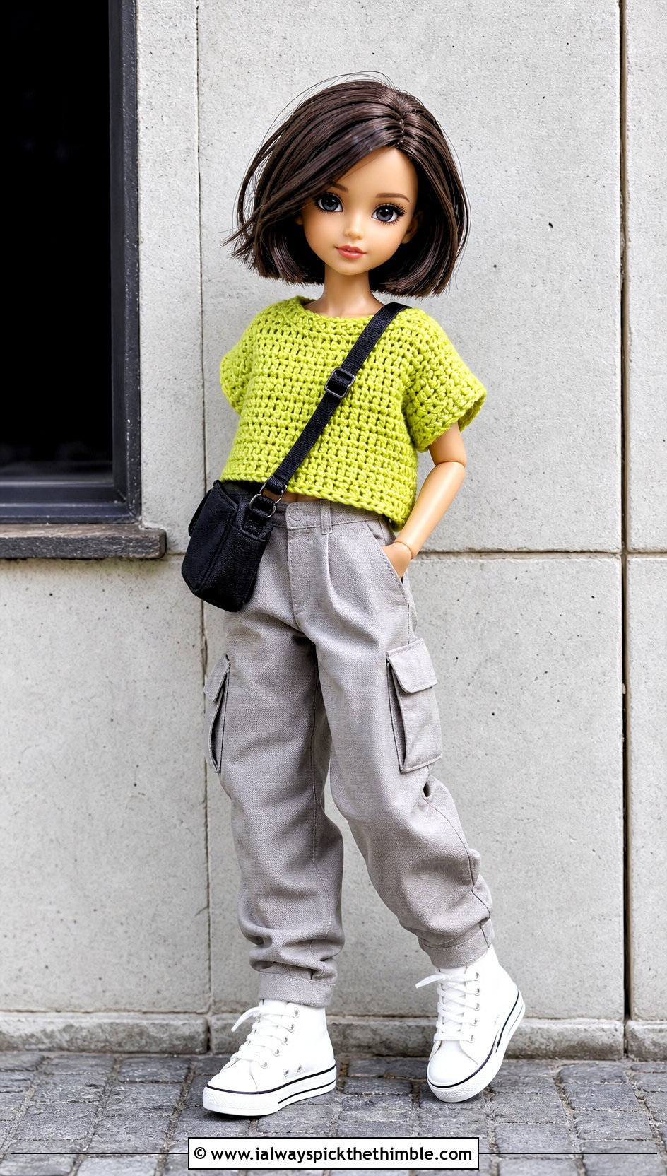 Crochet Boxy Doll T Shirt With Cargo Pants - 25 mini crochet clothes and outfit ideas