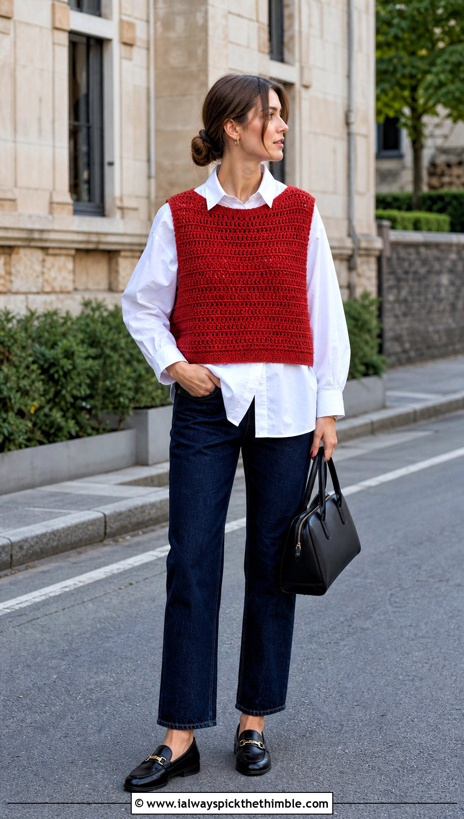 Crochet Boxy Vest With A White Shirt And Jeans - 20 Crochet For Beginners Clothes and outfit ideas