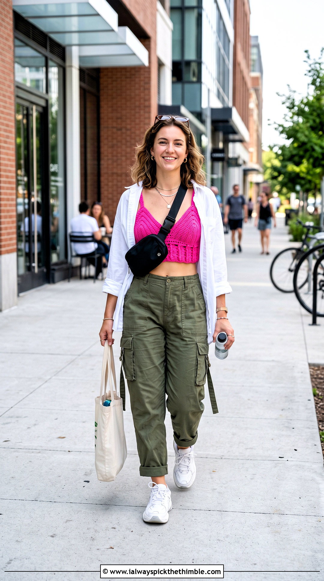 Crochet Bralette Crop Top With Cargo Pants - 20 crocheting crop top outfit ideas