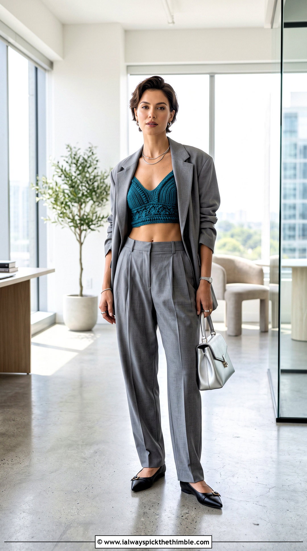 Crochet Bralette Crop Top With Oversized Blazer - 20 boho crochet crop top outfit ideas