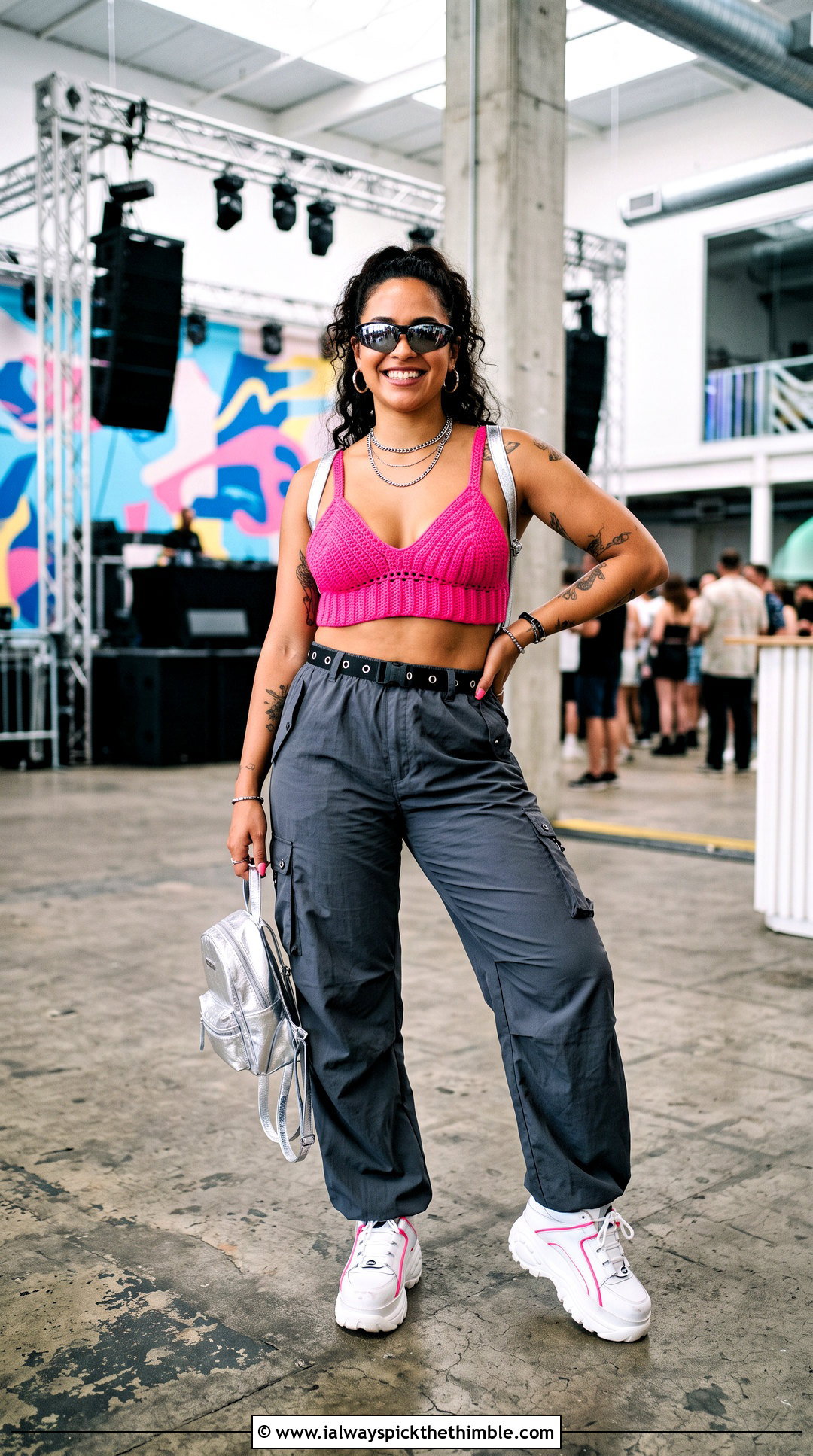 Crochet Bralette Rave Top With Parachute Pants - 25 crochet rave top outfit ideas
