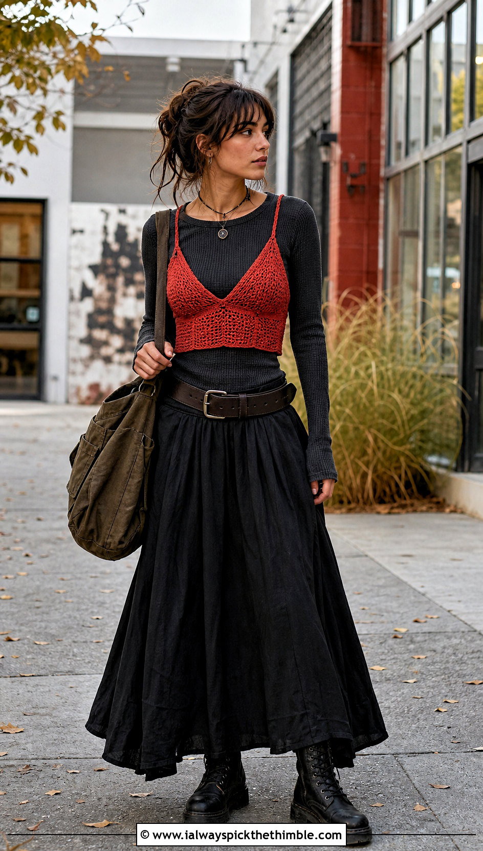 Crochet Bralette Top Over A Thermal Shirt - 25 grunge crochet top outfit ideas