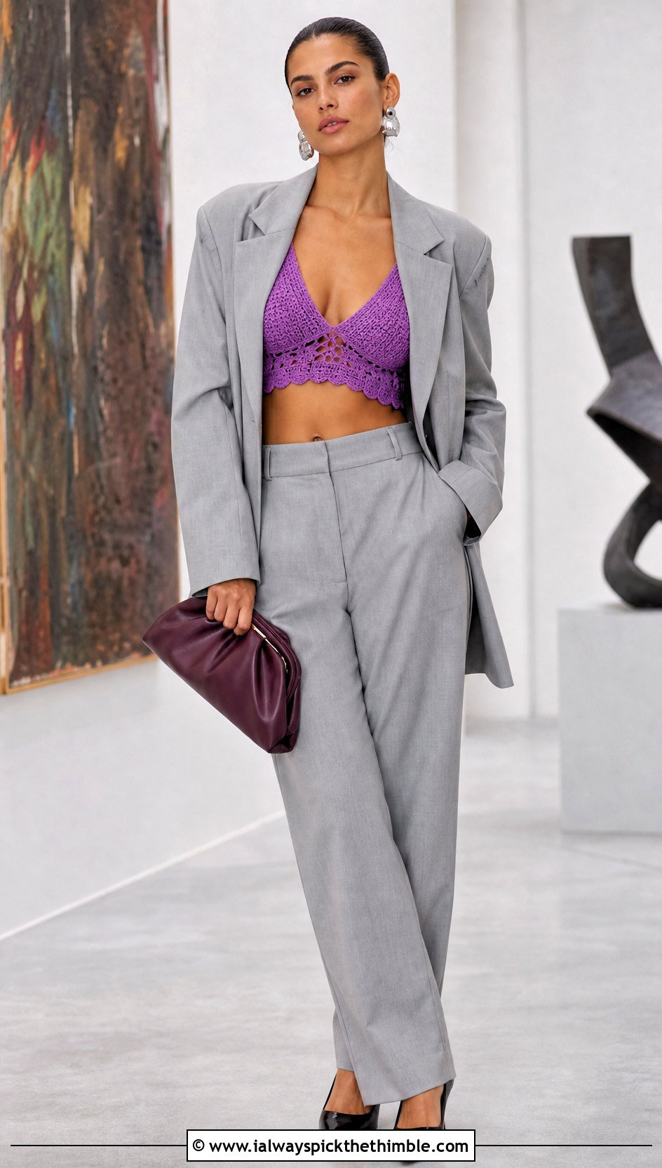 Crochet Bralette Top With Oversized Blazer - 15 honey punch crochet top outfit ideas