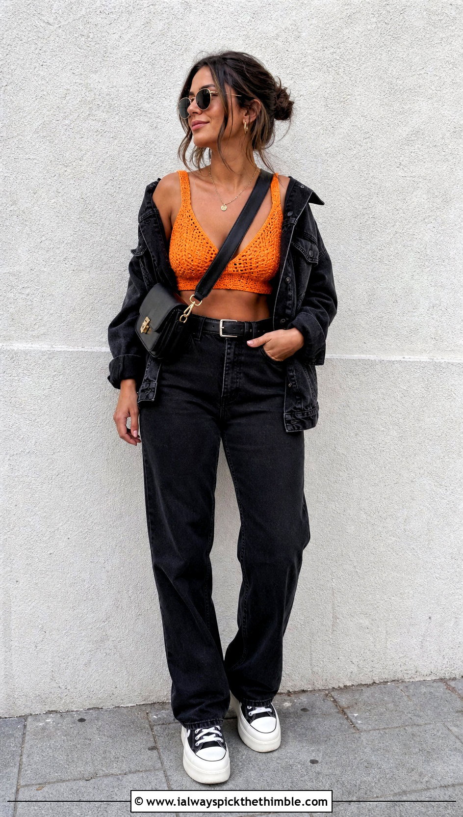 Crochet Bralette Top With Oversized Denim Jacket - 25 goth crochet top outfit ideas