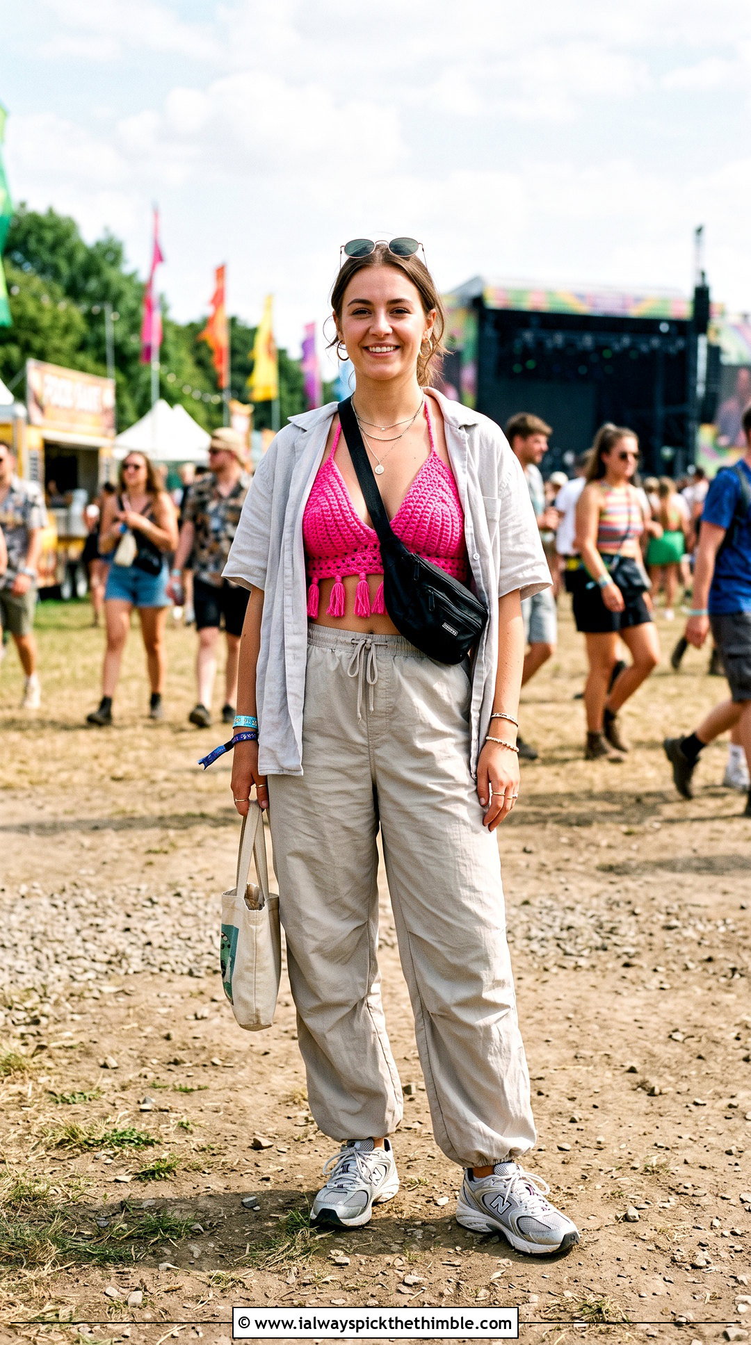 Crochet Bralette Top With Parachute Pants - 25 Crochet Top Festival Outfit ideas