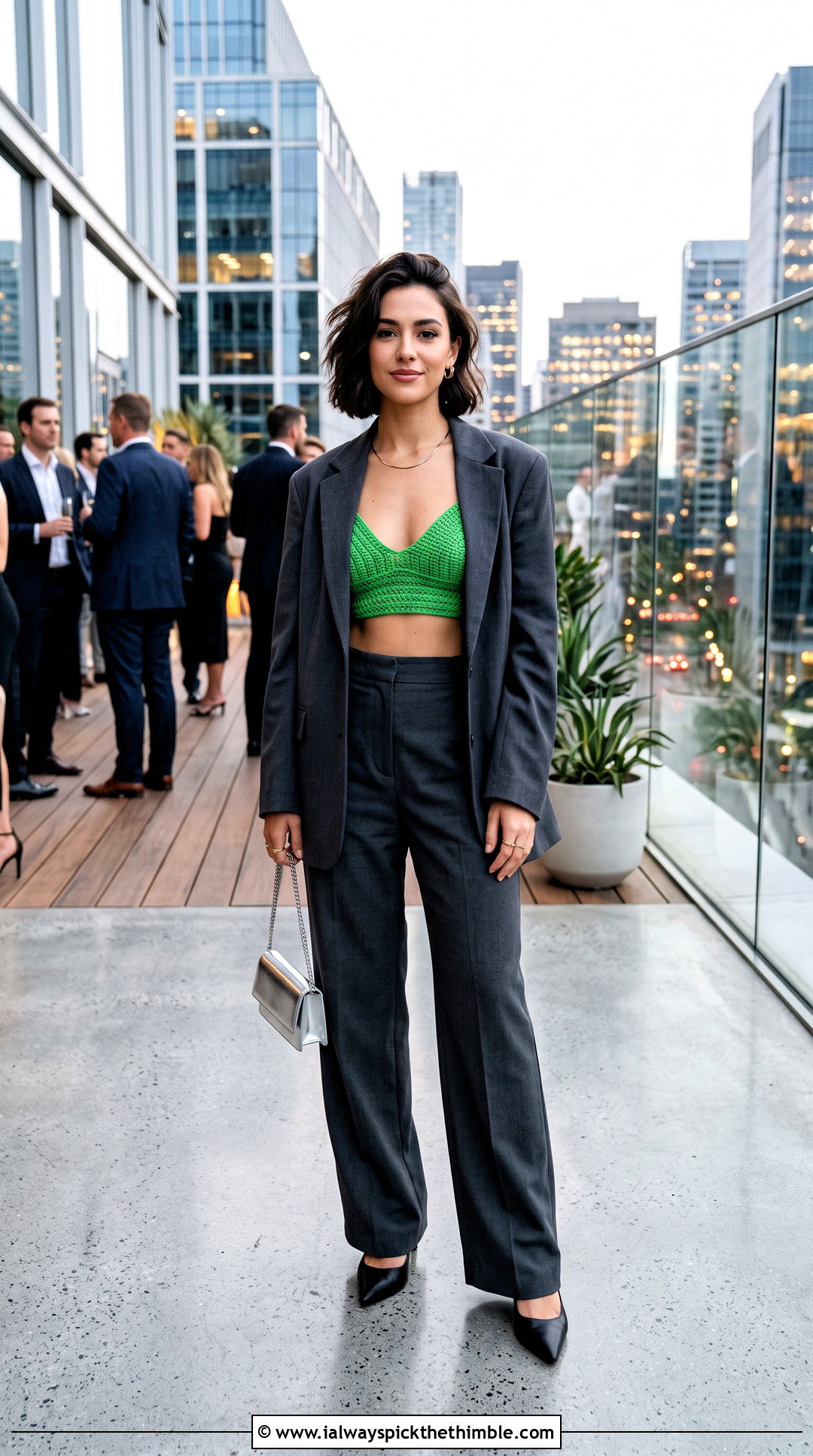 Crochet Bralette Top With Relaxed Suit - 25 crochet going out top outfit ideas