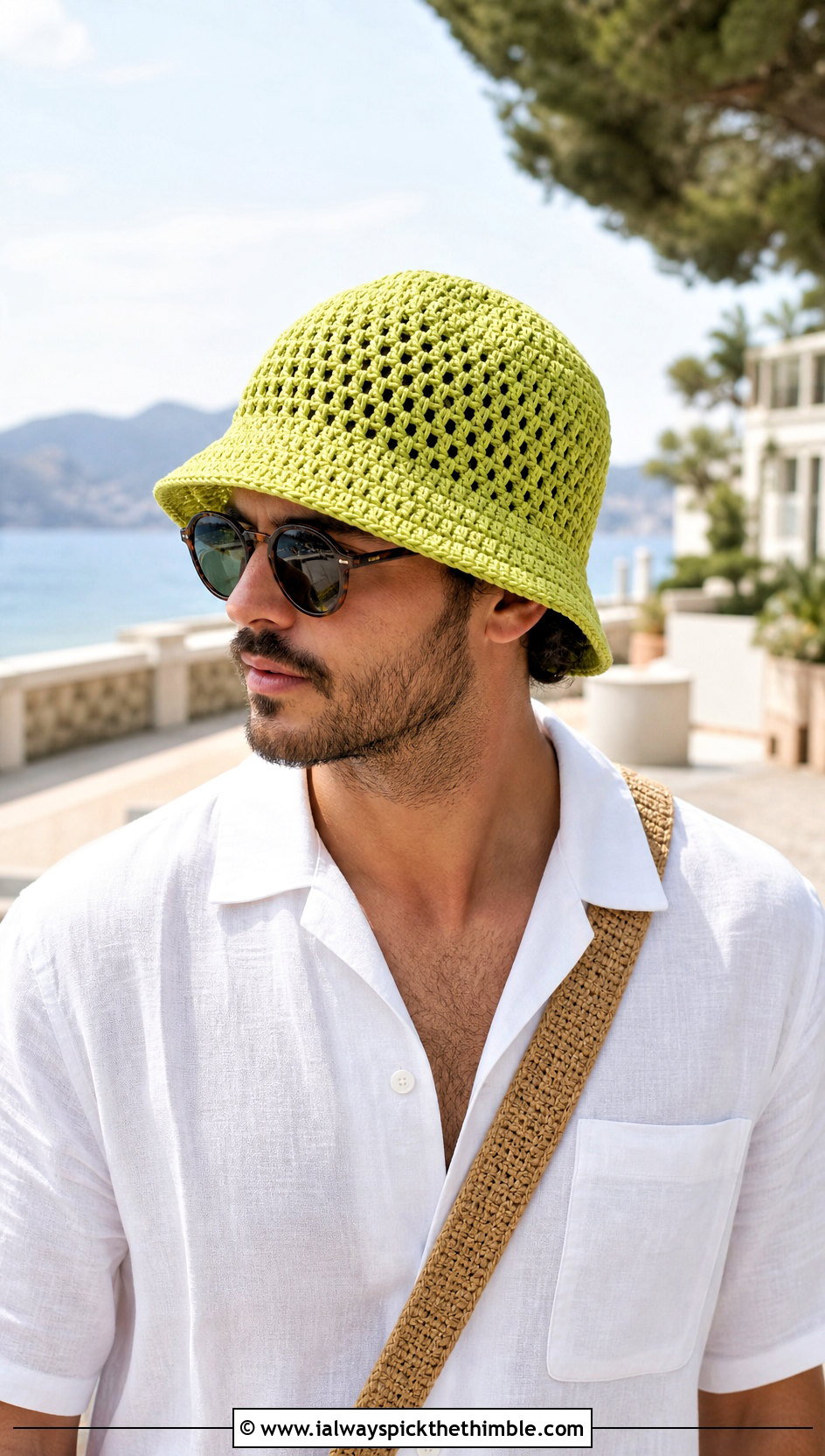 Crochet Bucket Cap With Linen Shirt - 25 crochet cap for men outfit ideas