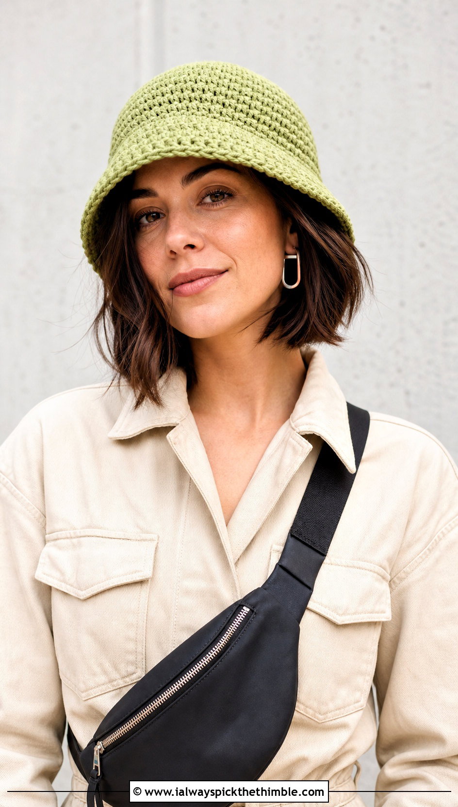 Crochet Bucket Chemo Hat With Textured Bob And Utility Jumpsuit - 15 crochet chemo hat with hair outfit ideas