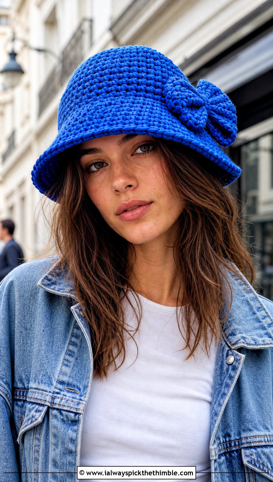 Crochet Bucket Hat With Bow And Denim Jacket - 20 Crochet Hat With Bow outfit ideas