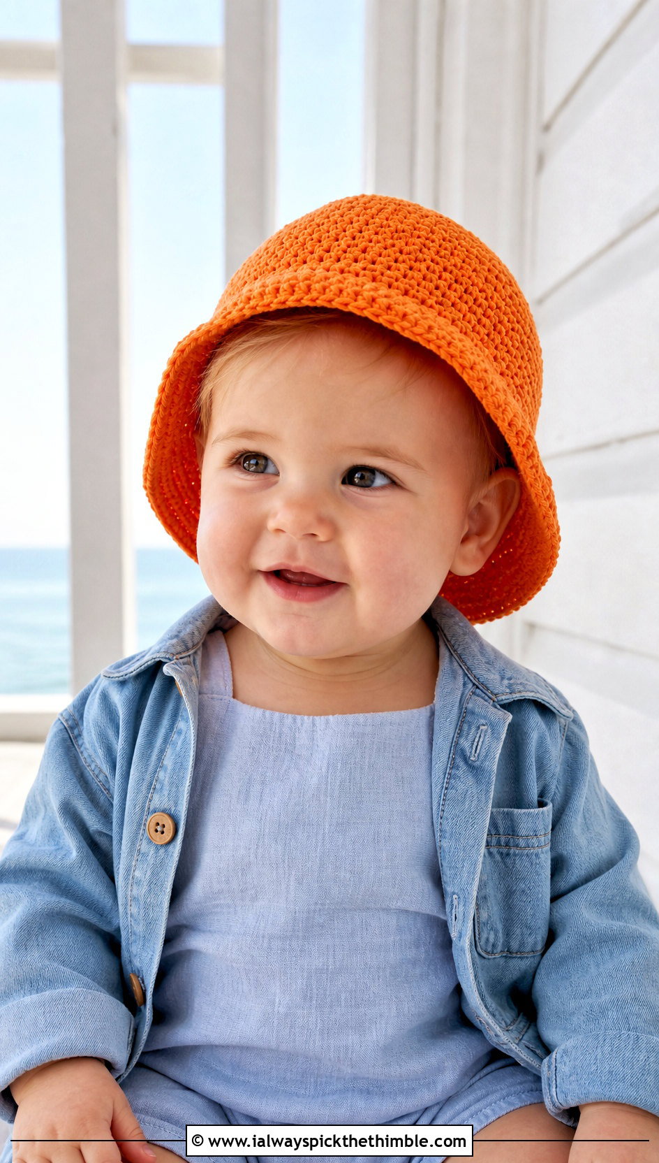 Crochet Bucket Hat With Linen Romper - 15 12 Month Crochet Hat outfit ideas