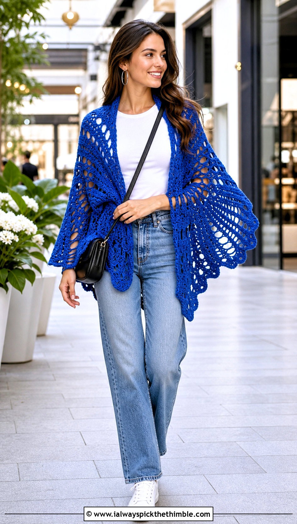 Crochet Butterfly Wing Shawl With Straight Leg Jeans - 20 Crochet Wing Shawl outfit ideas