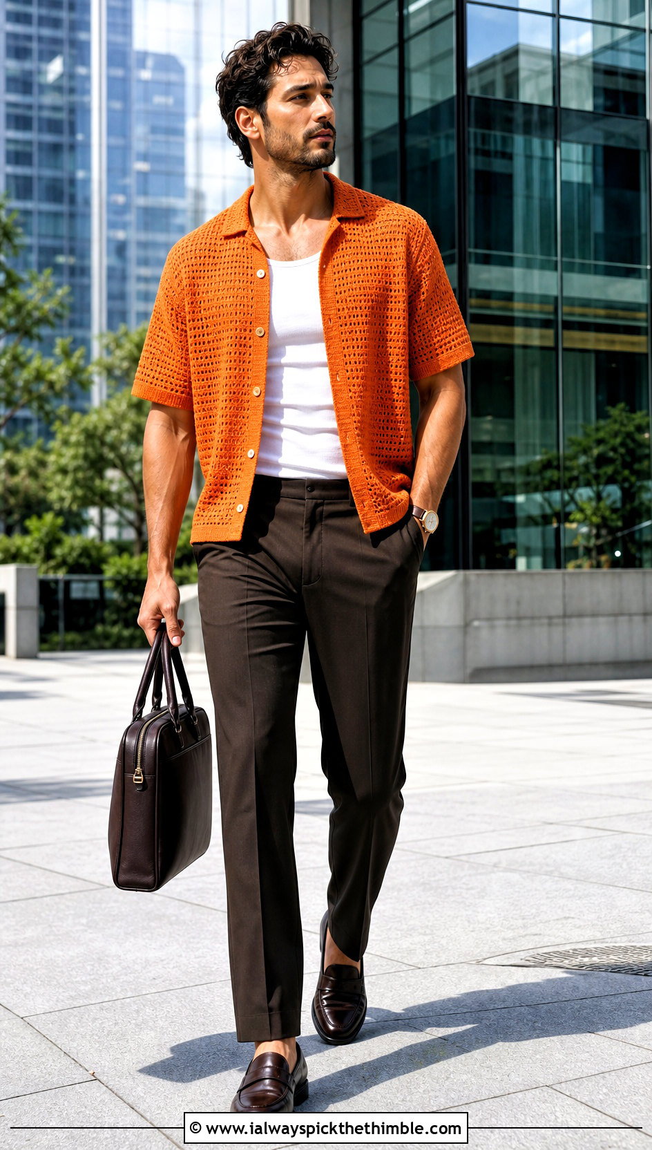 Crochet Button Down Shirt With Suit Trousers - 25 crochet top for men outfit ideas