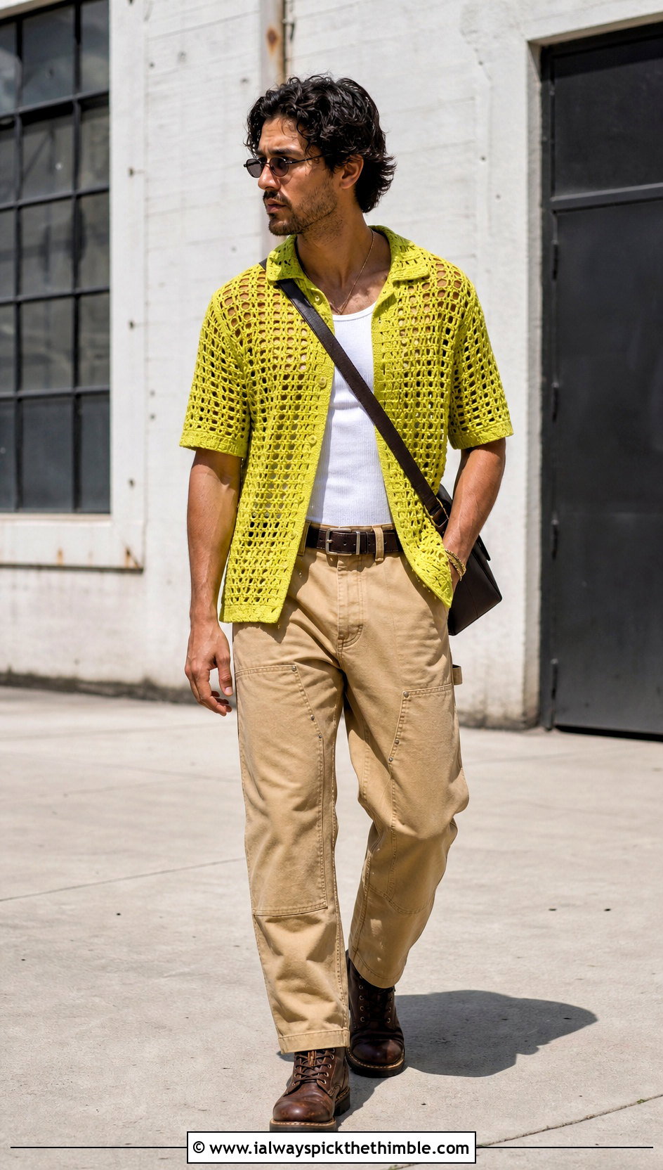 Crochet Button Up Shirt With Double Knee Pants - 25 crochet clothes for men outfit ideas